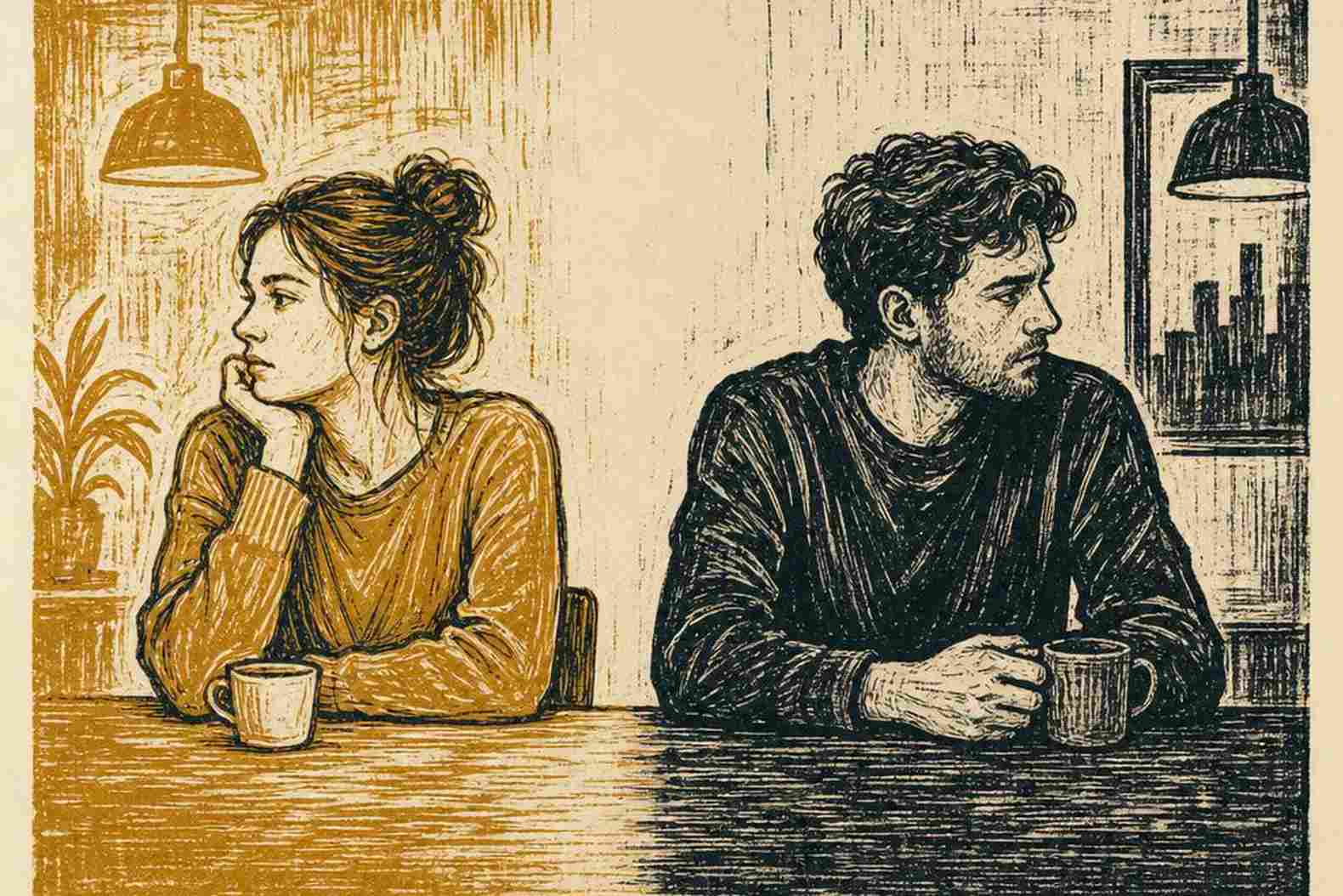 мужчина и женщина за столом, дистанция между ними