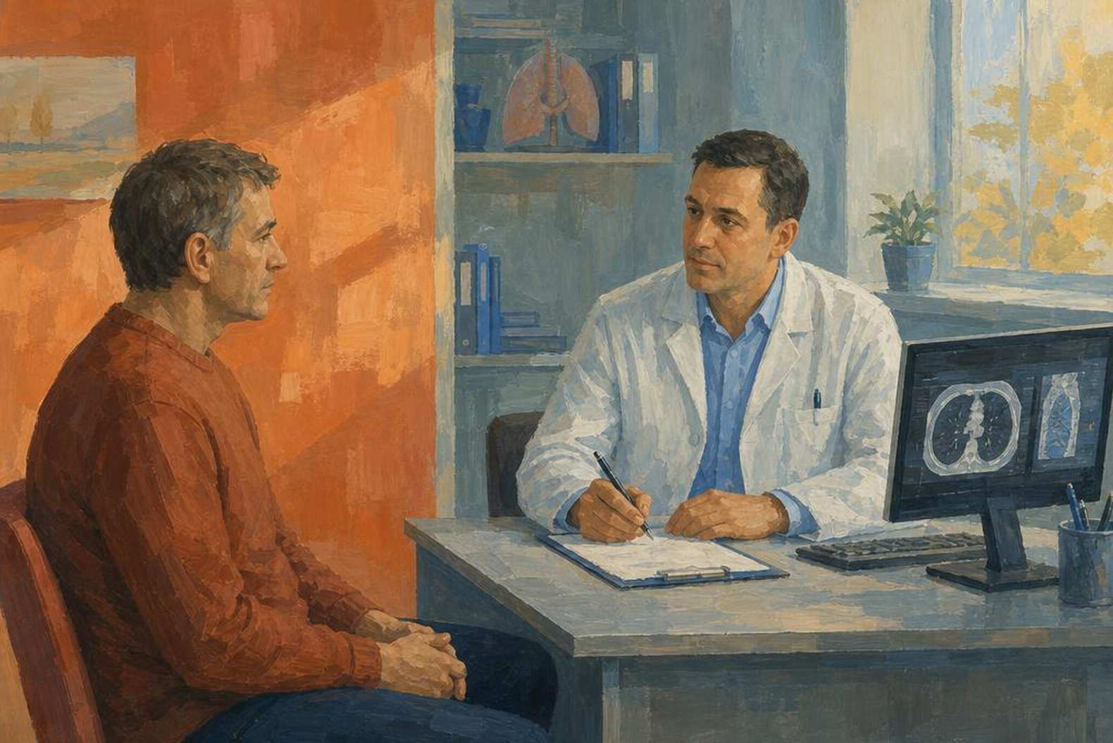 мужчина на приёме у нарколога, первый шаг к лечению