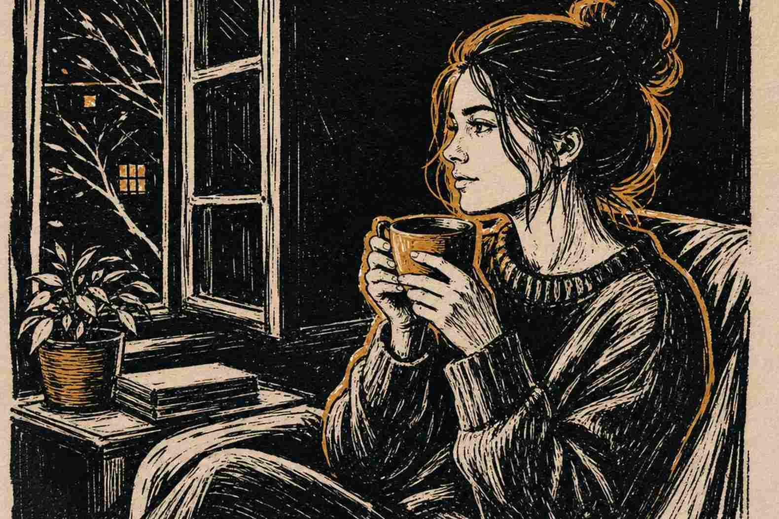 женщина с чашкой наедине с собой