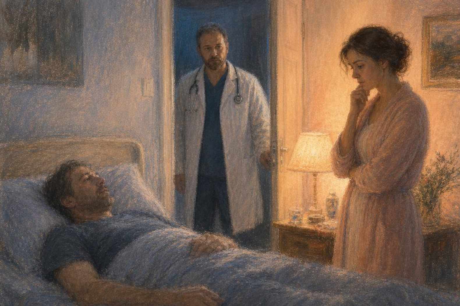нарколог у постели, жена рядом, помощь пришла