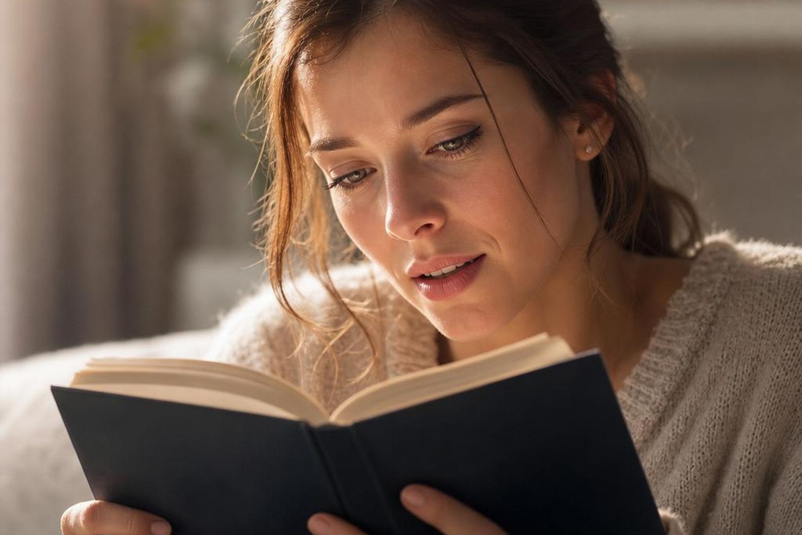 женщина читает и узнаёт себя в книге