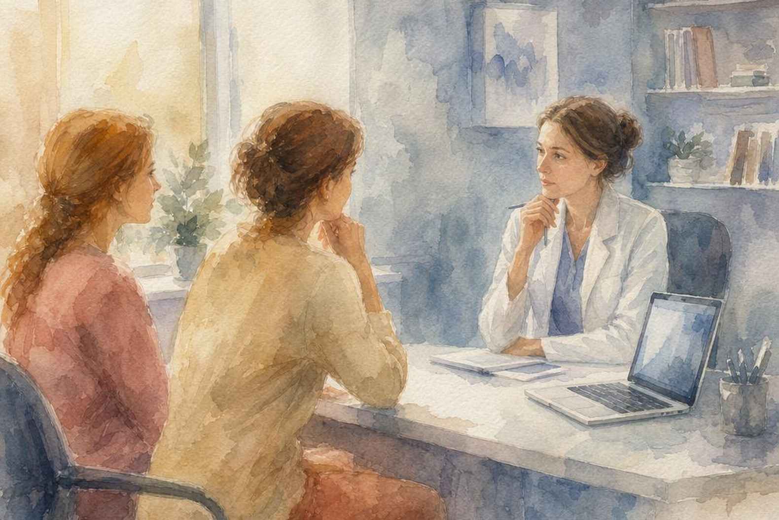 Женщина с дочерью на приёме у специалиста