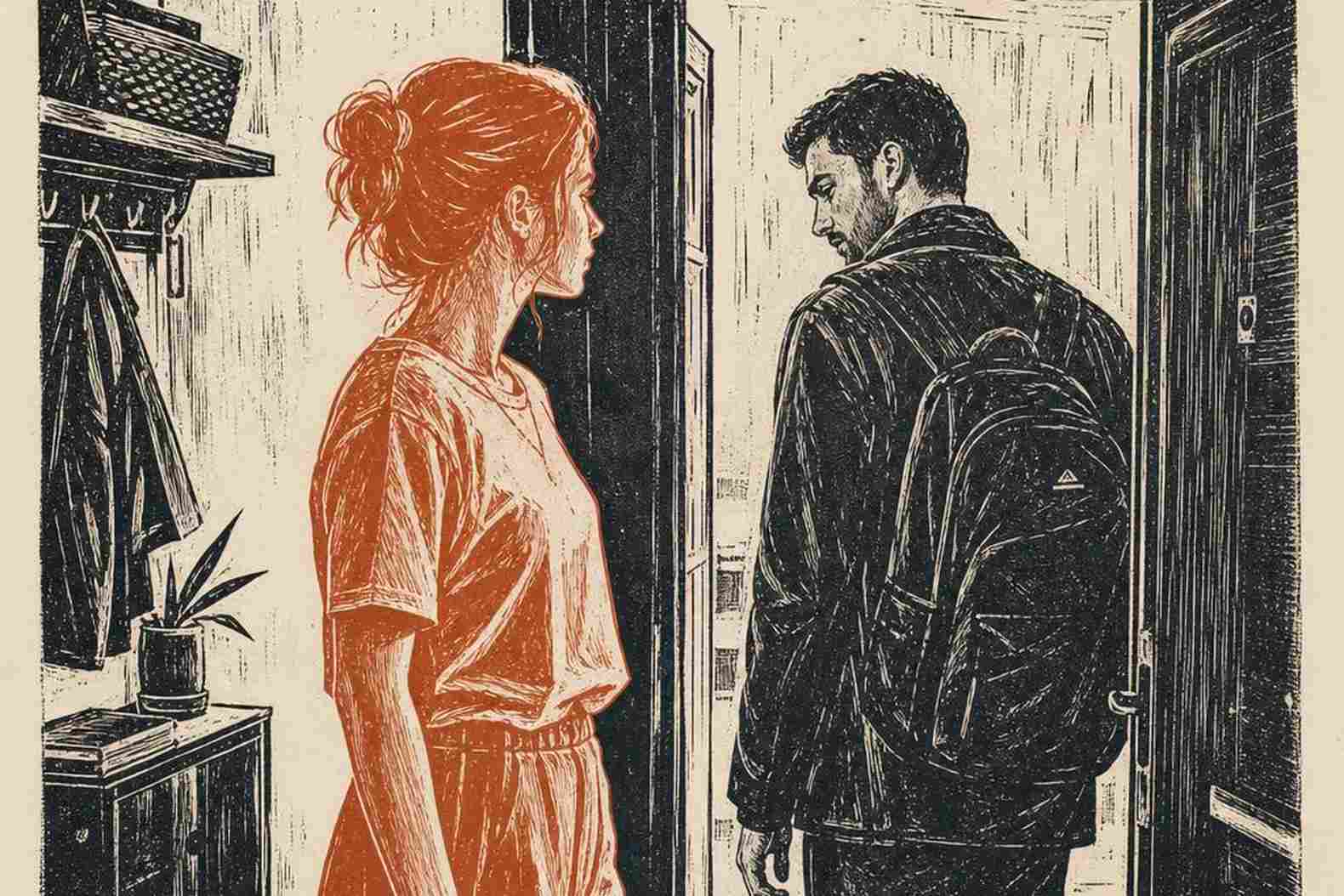 женщина и мужчина в дверях, пространство между ними
